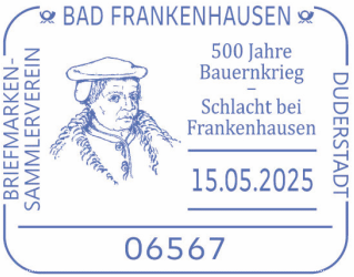 DUDERSTADT, Bad Frankenhausen, Thomas Münzer , Sonderstempel, 500 Jahre Bauernkrieg – Schlacht bei Frankenhausen, Stempel-Nr.: 09/050